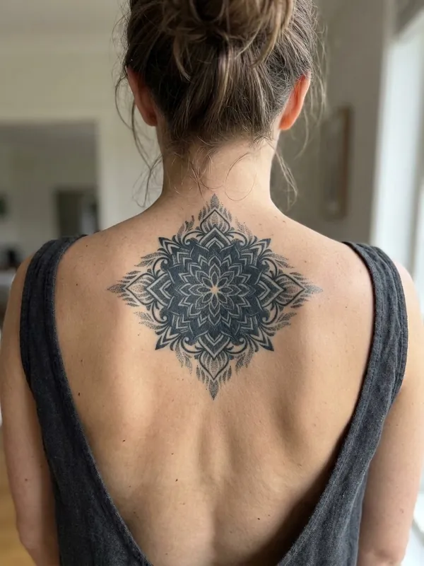 Blackwork cover-up tattoo over an old tattoo