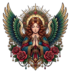 Neo-traditional angel tattoo design