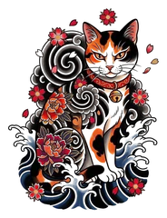 Japanese cat tattoo design