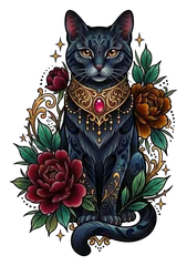 Neo-traditional cat tattoo design