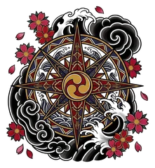 Japanese compass tattoo design
