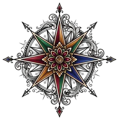 Neo-traditional compass tattoo design