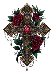 Neo-traditional cross tattoo design