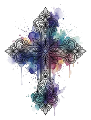 Watercolor cross tattoo design