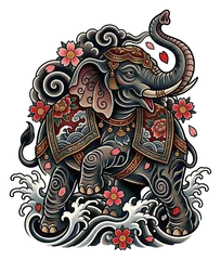 Japanese elephant tattoo design