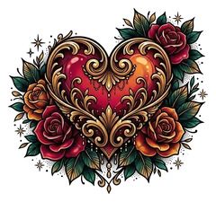 Neo-traditional heart tattoo design