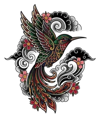 Japanese hummingbird tattoo design