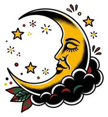 Traditional moon tattoo design