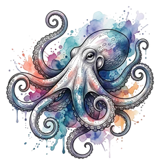 Watercolor octopus tattoo design