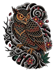 Japanese owl tattoo design