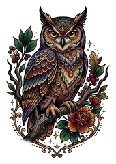 Neo-traditional owl tattoo design