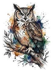 Watercolor owl tattoo design