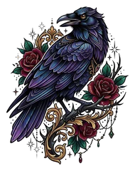Neo-traditional raven tattoo design