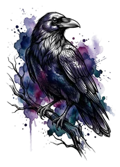 Watercolor raven tattoo design