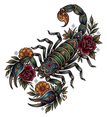 Neo-traditional scorpion tattoo design