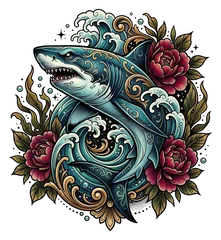 Neo-traditional shark tattoo design