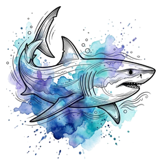 Watercolor shark tattoo design