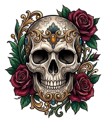Neo-traditional skull tattoo design
