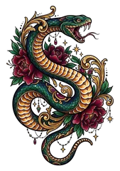 Neo-traditional snake tattoo design