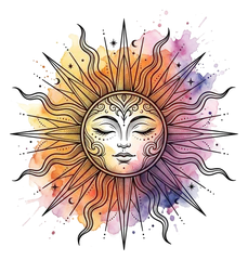Watercolor sun tattoo design