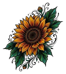 Neo-traditional sunflower tattoo design