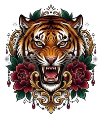 Neo-traditional tiger tattoo design