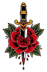 Traditional dagger and rose tattoo design