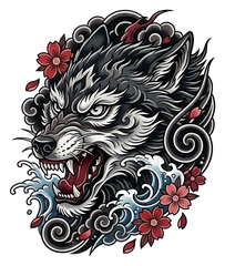 Japanese wolf tattoo design