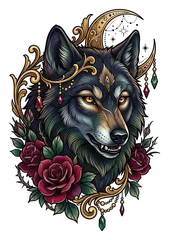 Neo-traditional wolf tattoo design