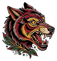 Traditional wolf tattoo design