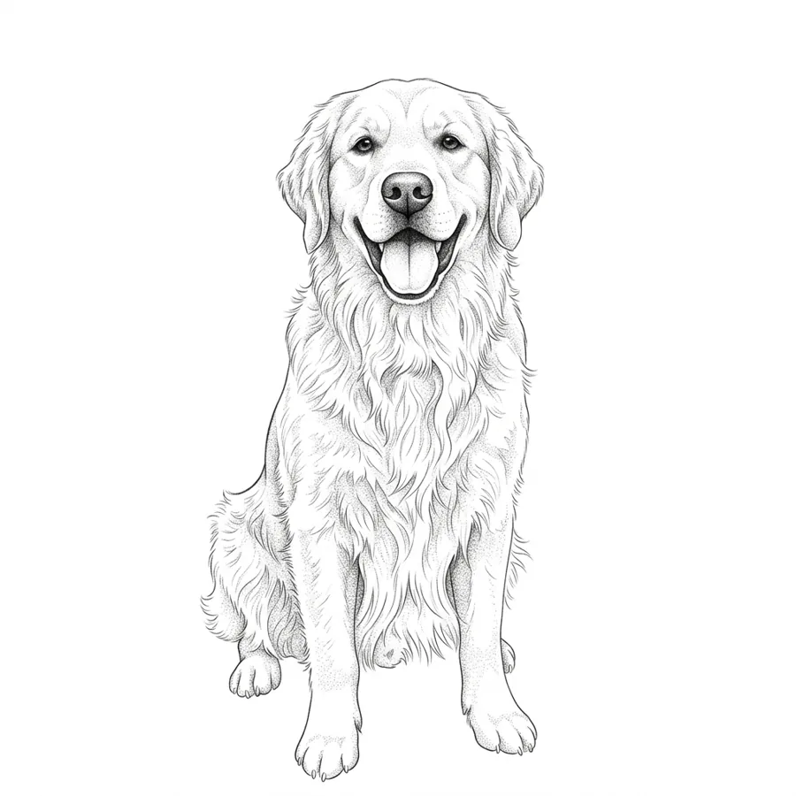 Fine line golden retriever tattoo design made from a dog photo