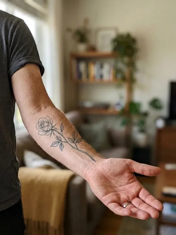The same rose rendered as a realistic healed tattoo by the AI tattoo try on