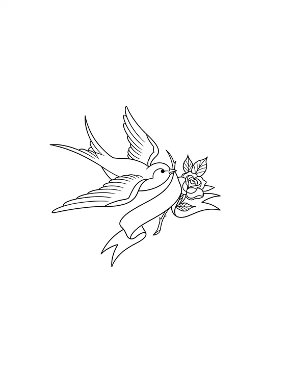 Swallow tattoo stencil traced from the pencil sketch